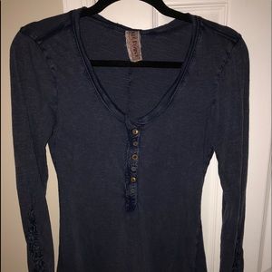 Free People embroidered long sleeves top Blue Sz S